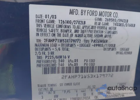 2003 Ford Crown Victoria Police from USA, damaged, VIN 2FAHP71W53X179772